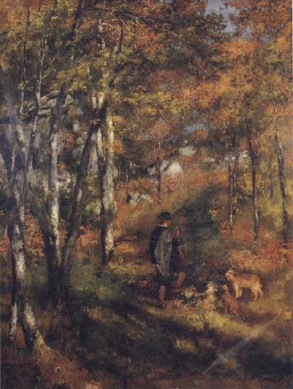 Pierre Renoir The Painter Jules Le Coeur walking his Dogs in the Forest of Fontainebleau Germany oil painting art